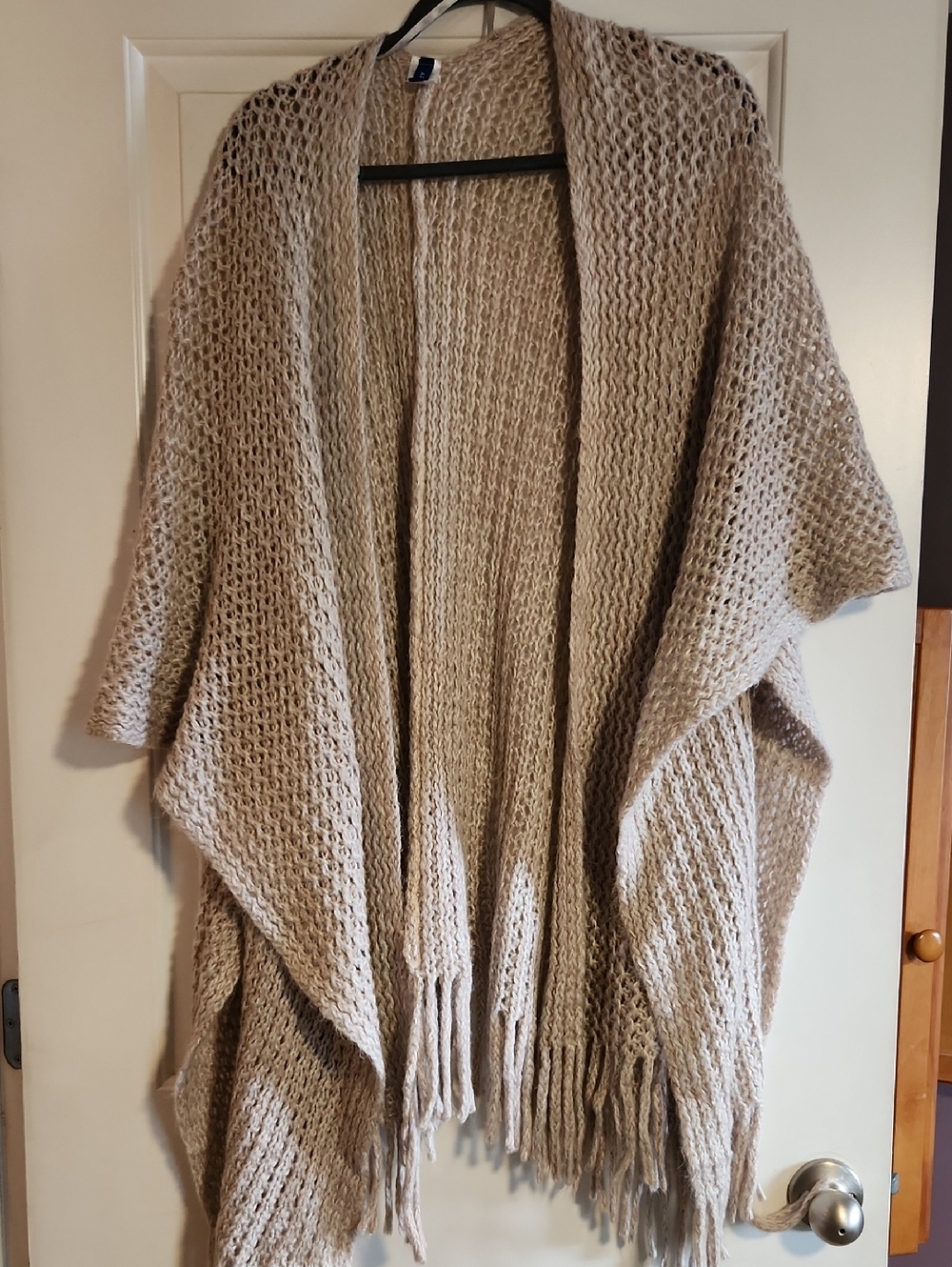 Apt. 9 Open-Front Fringe Poncho Cardigan in Light Beige